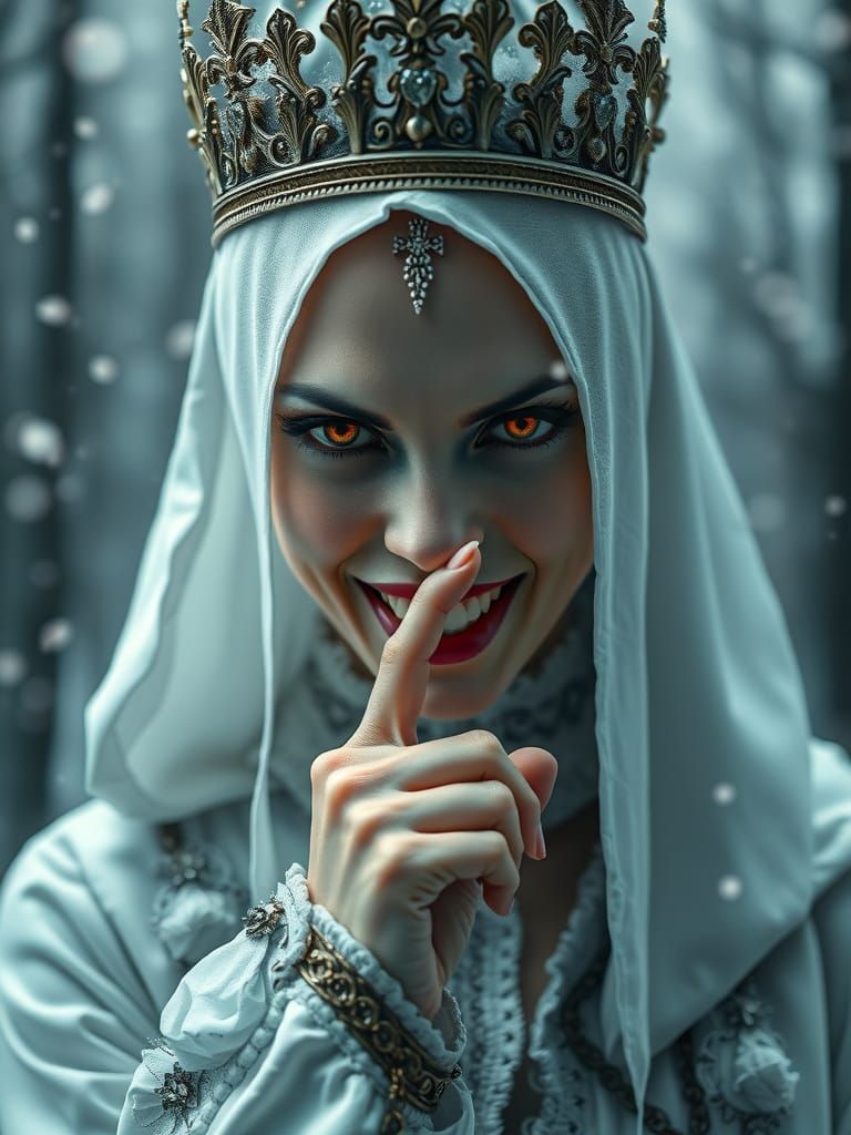 Vampire Queen in Winter Forest, Dark Fantasy Style