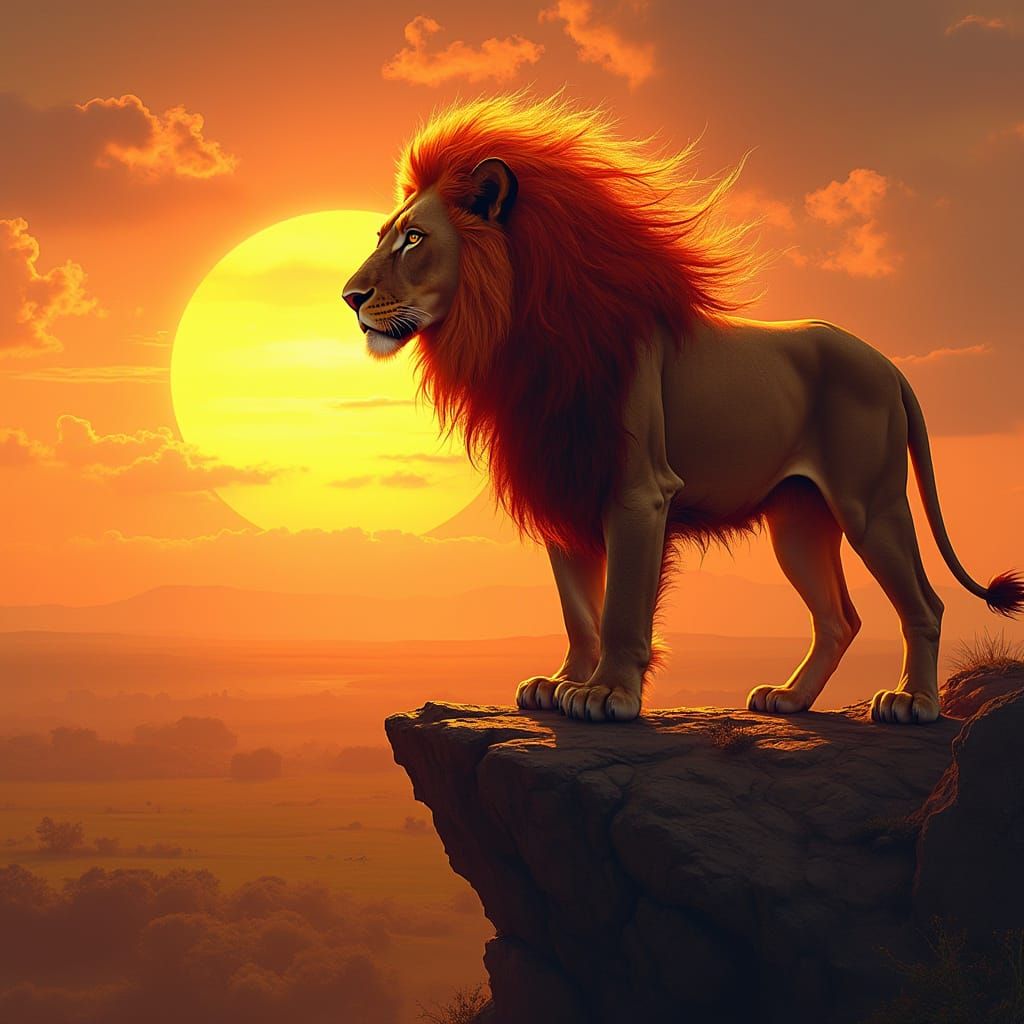 Lion with Fiery Mane at Sunset: Splash Art