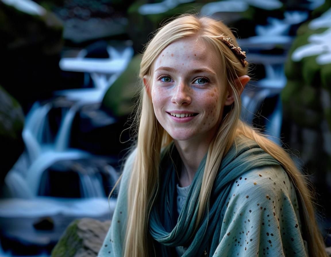 Ethereal Elf in Snowy Forest, Renaissance Oil Painting