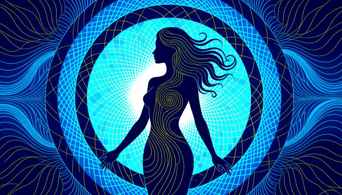 Female Energy Form with Blue Fractal Waves