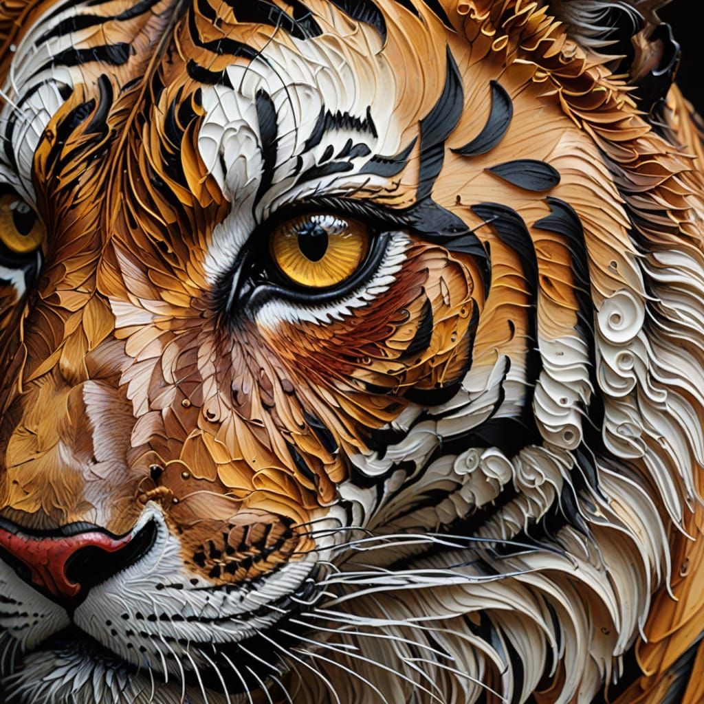 Surreal Tiger's Eye in Quilling Oil Painting