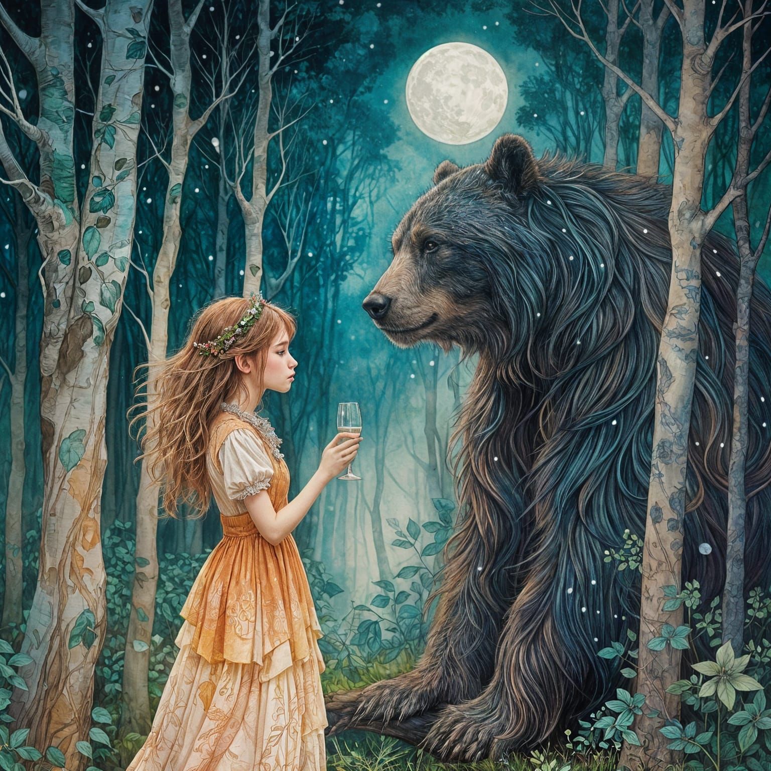 Enchanting Bear Encounter in Whimsical Forest