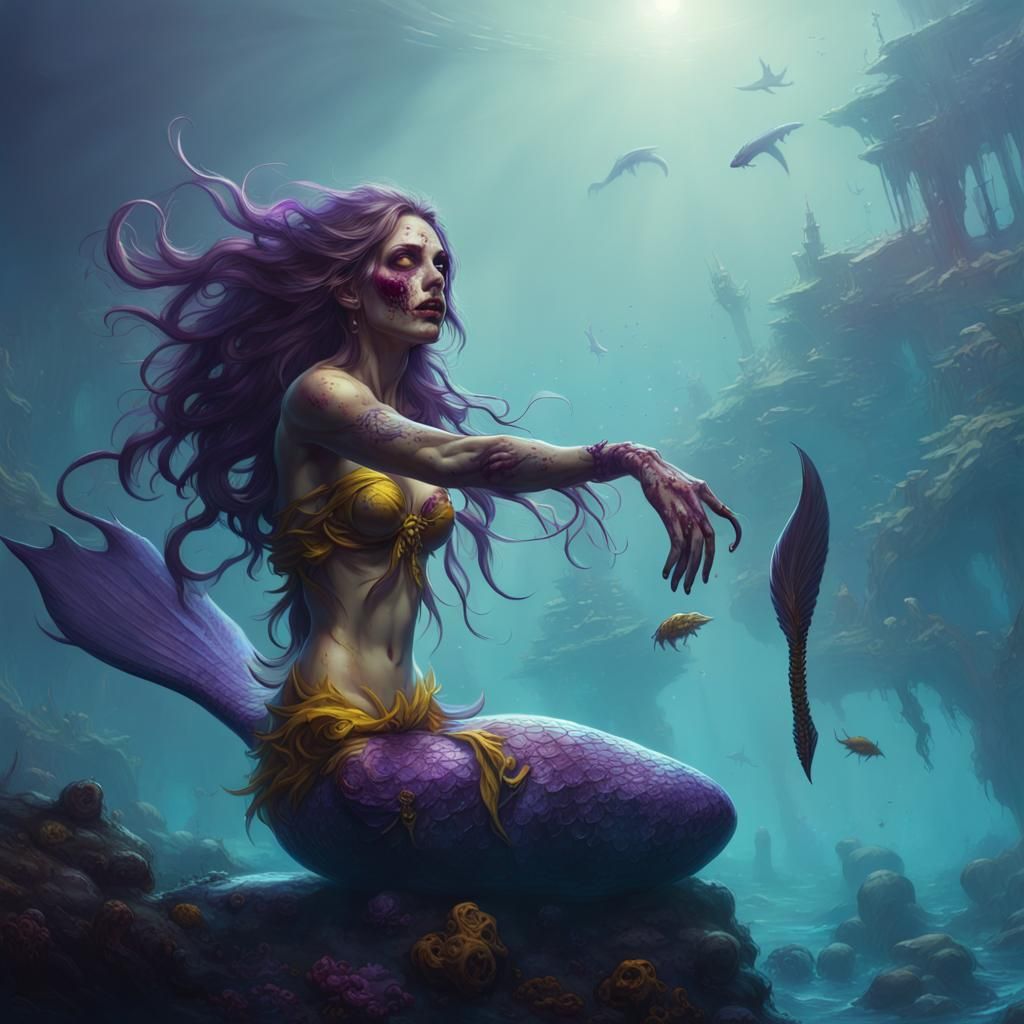 Zombie Mermaid in Dark Fantasy Style