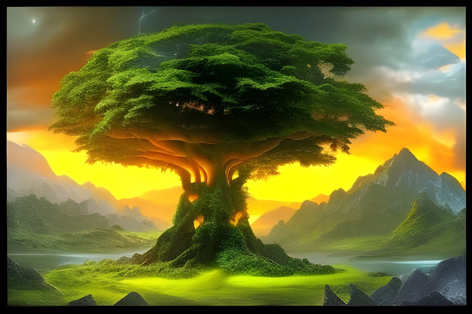 Telepathic Alien Tree in Epic Fantasy Landscape