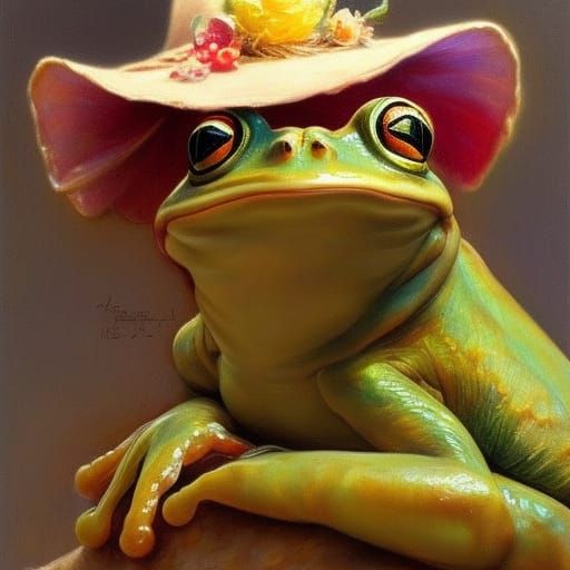 Frog in Hat Portrait, Surrealist Art Style