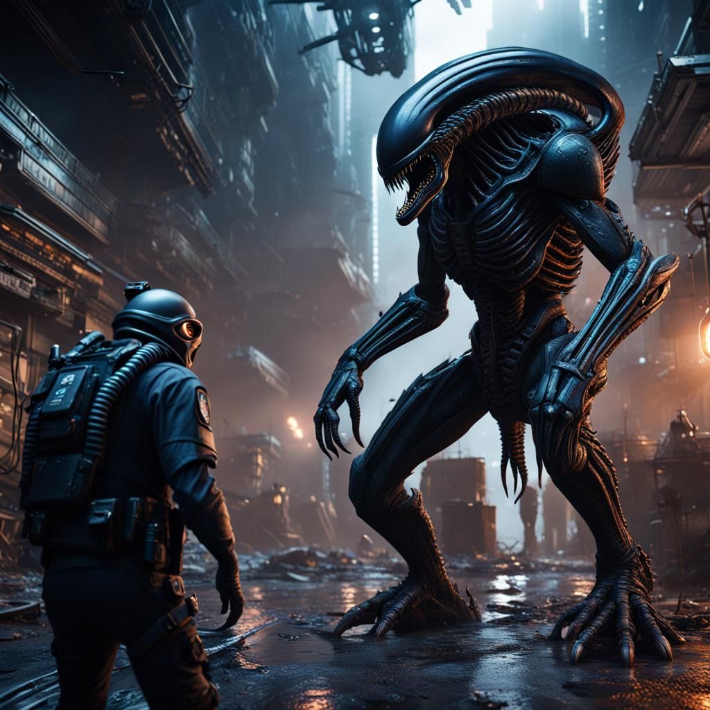 Cops vs Xenomorphs: Detailed Matte Painting