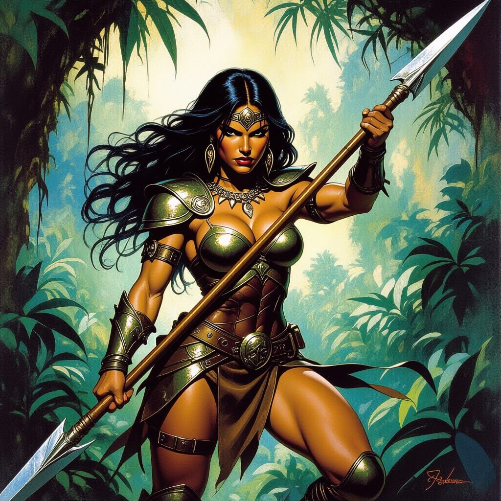 Amazon Warrior Woman in a Lush Jungle
