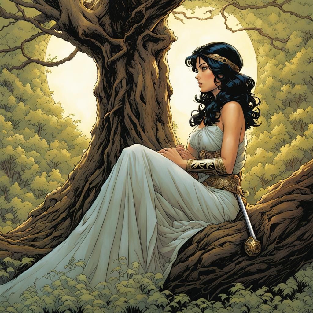 Hero with Vorpal Sword, Comic Book Style Illustration