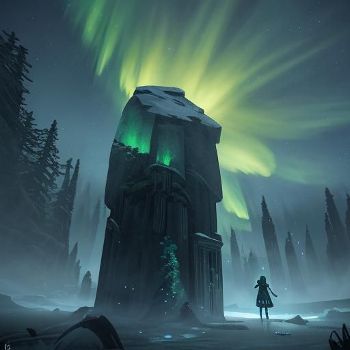 Celtic Goddesses Dancing Under Northern Lights in 3D