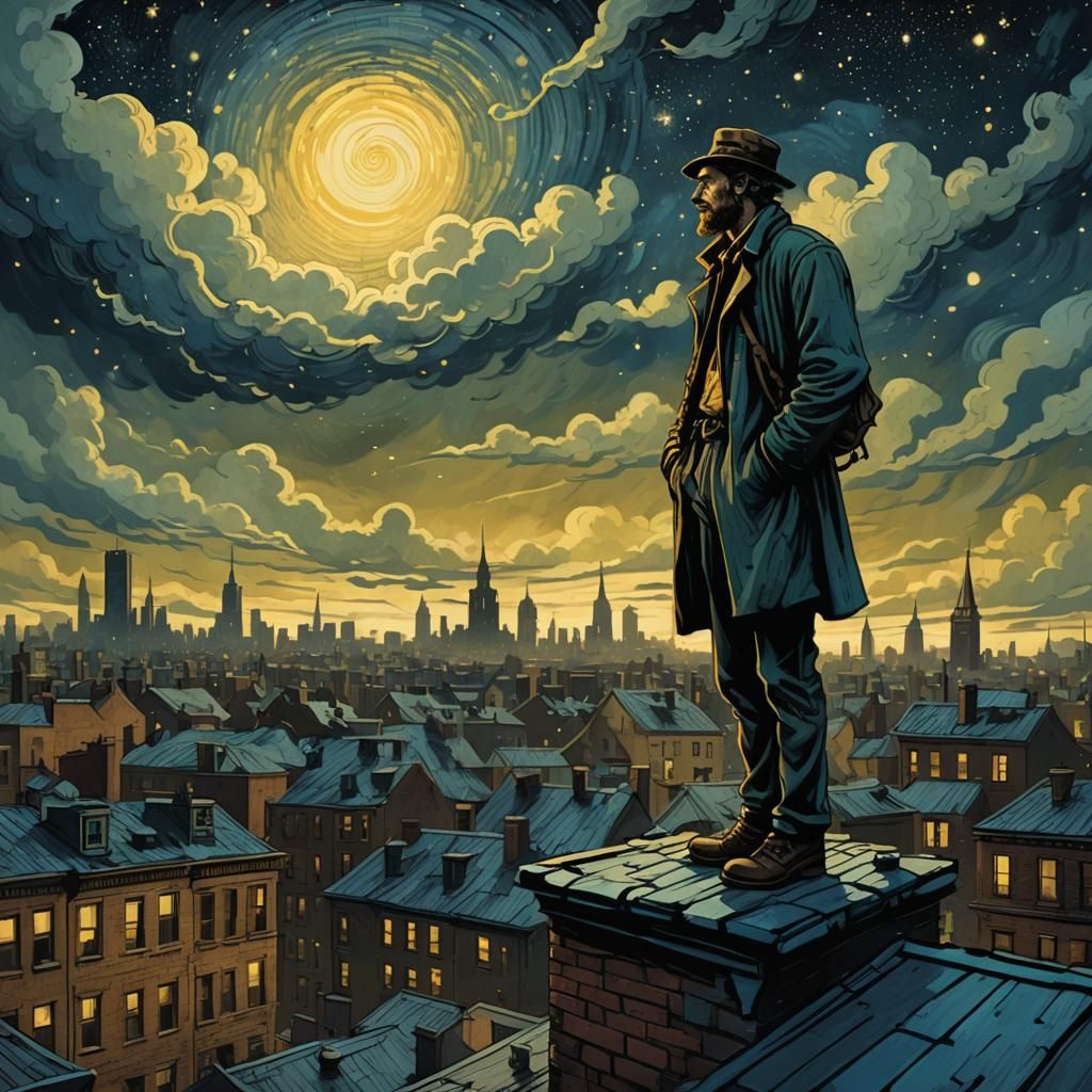 Homeless Man Recites Hamlet, Noir Concept Art