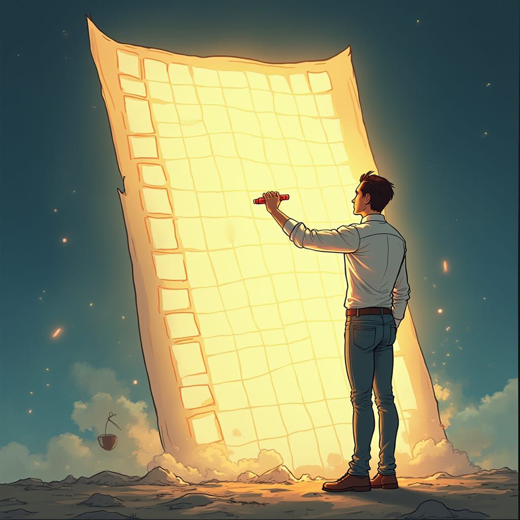 Triumphant Taskmaster in a Whimsical Futuristic Scene