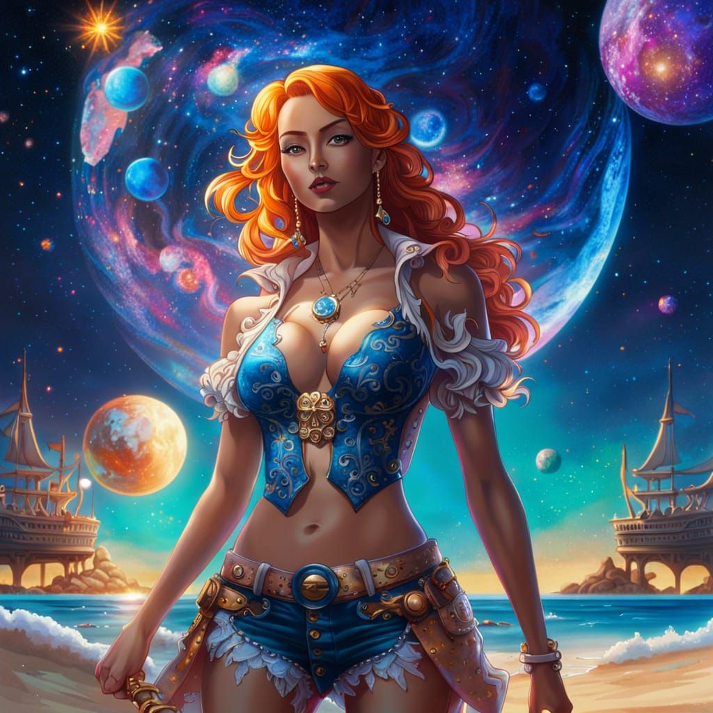 Rococo Gothic Nami Portrait on Sunny Beach