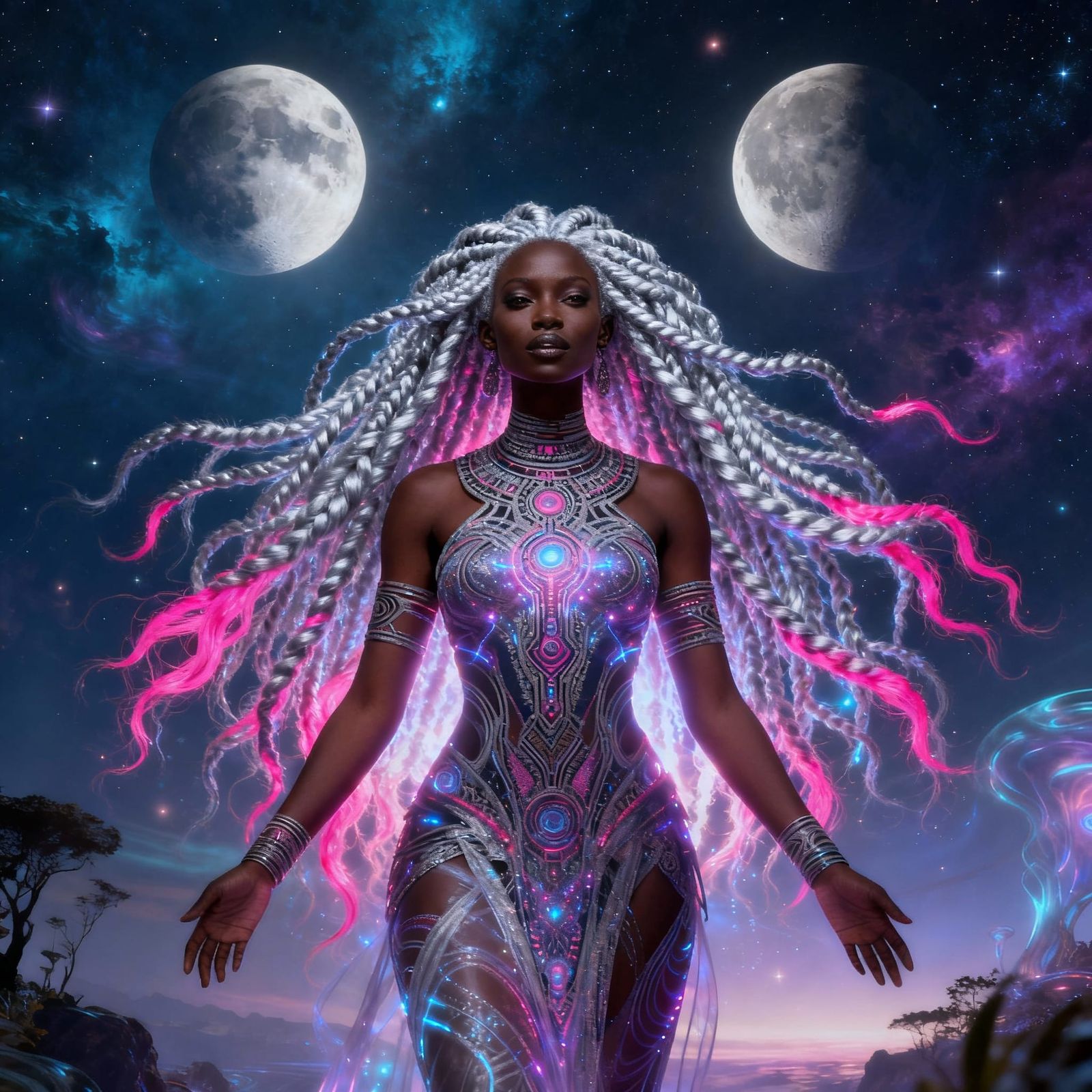 Afrofuturist Goddess Under Twin Moons
