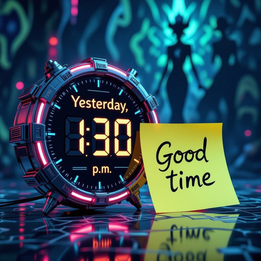 Cyberpunk Clock Display of Yesterday in Futuristic Style