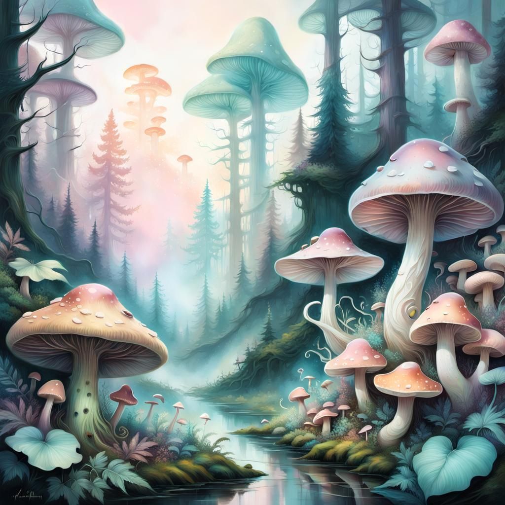Enchanted Pastel Forest Landscape at Dawn