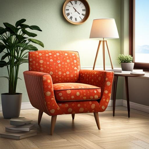 Mid-Century Armchair with Floral Fabric Cover