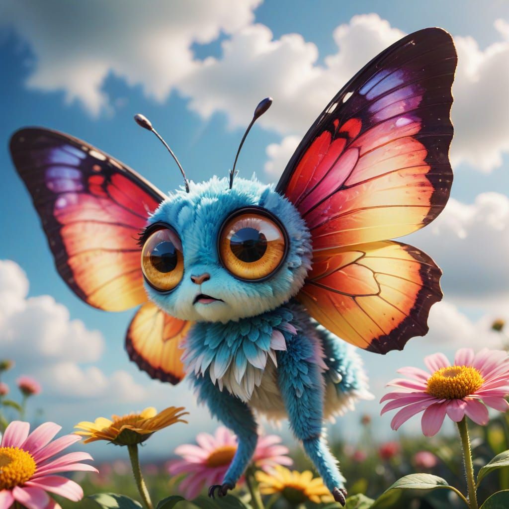 Confused Cartoon Butterfly in Pastel Colors