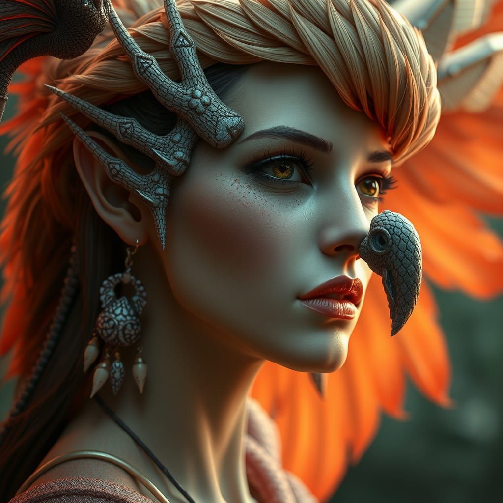 Feathered Woman: Psytrance Phoenix Fantasy Art