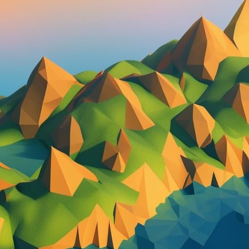 Low Poly Polygon Paradise: Detailed Matte Painting