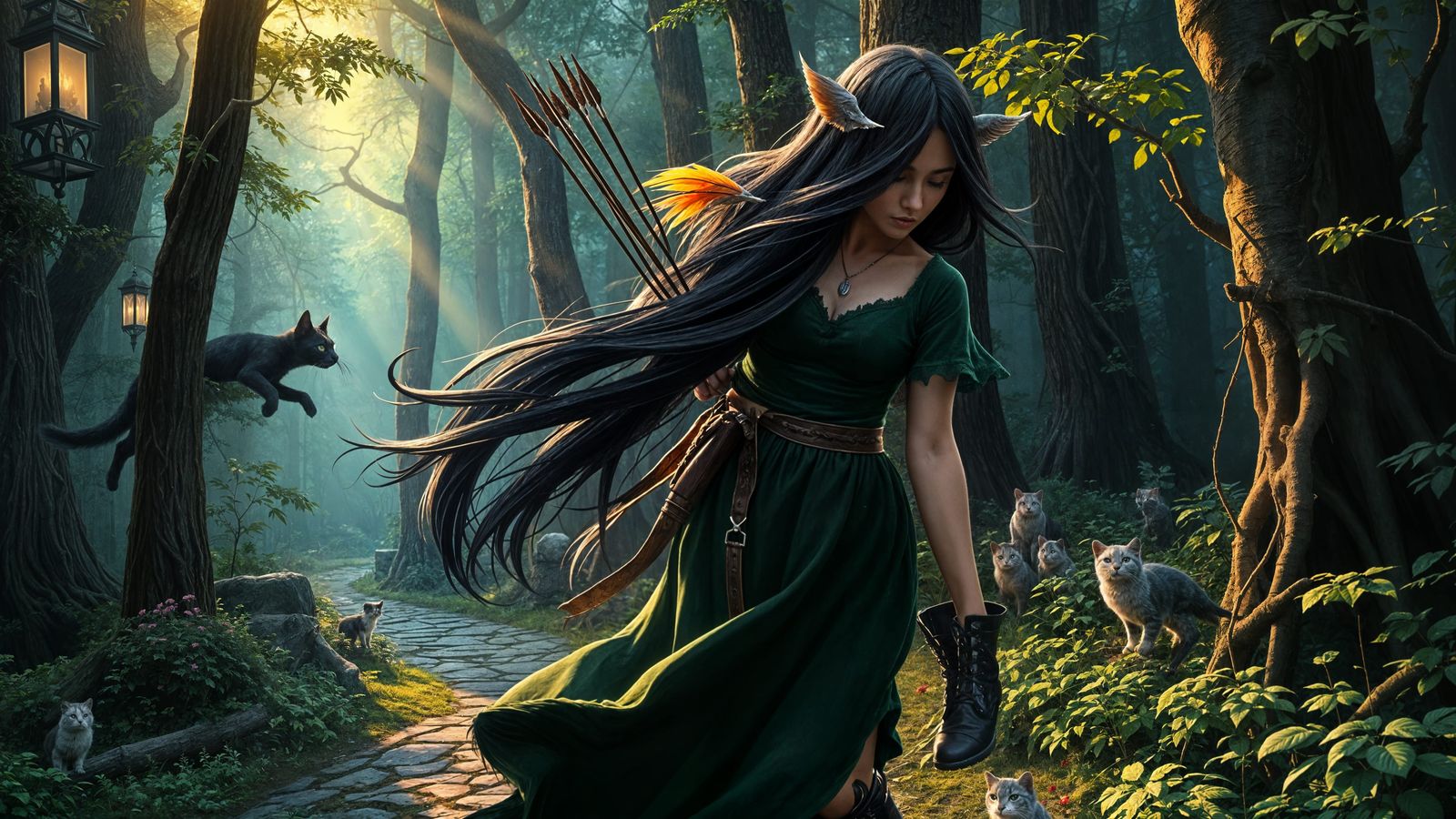 Gothic Huntress Embarks on Mystical Quest in Enchanted Fores...