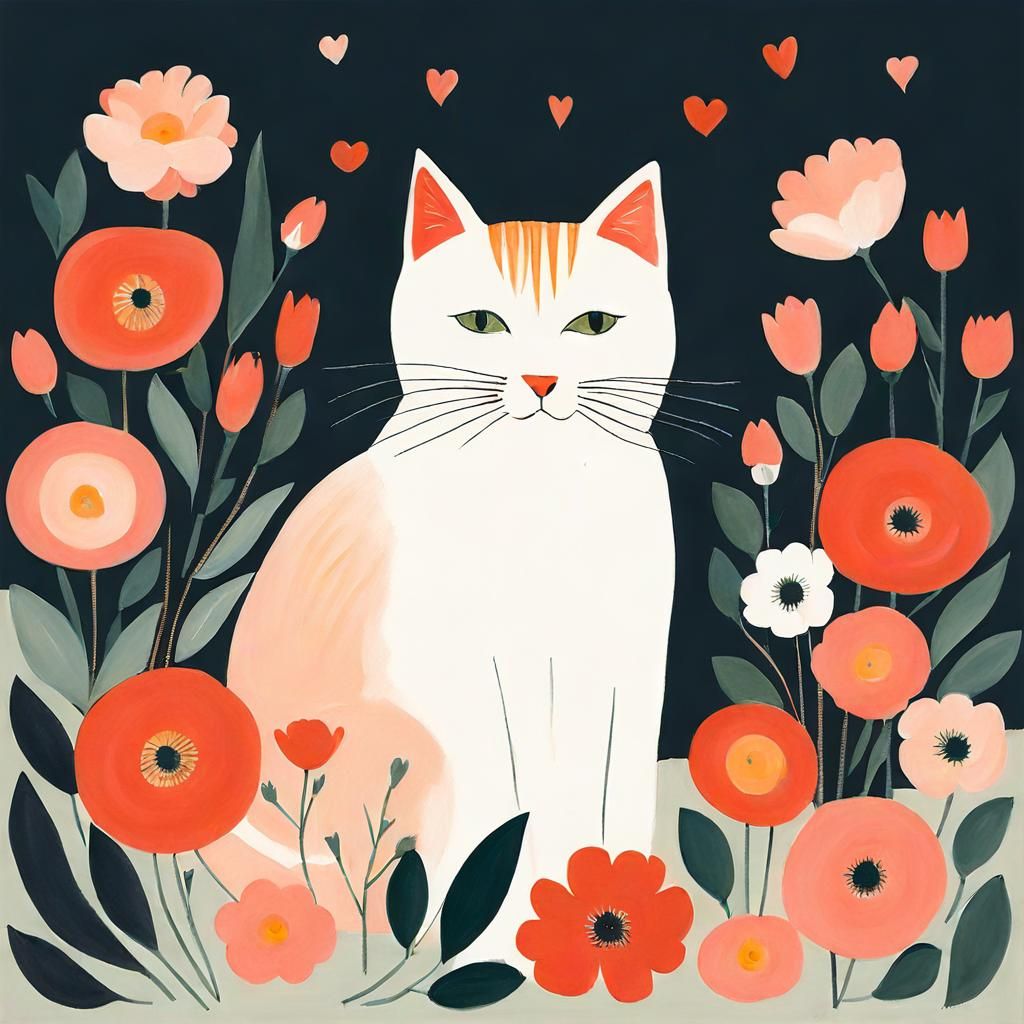 Contemplative Feline in Bloom