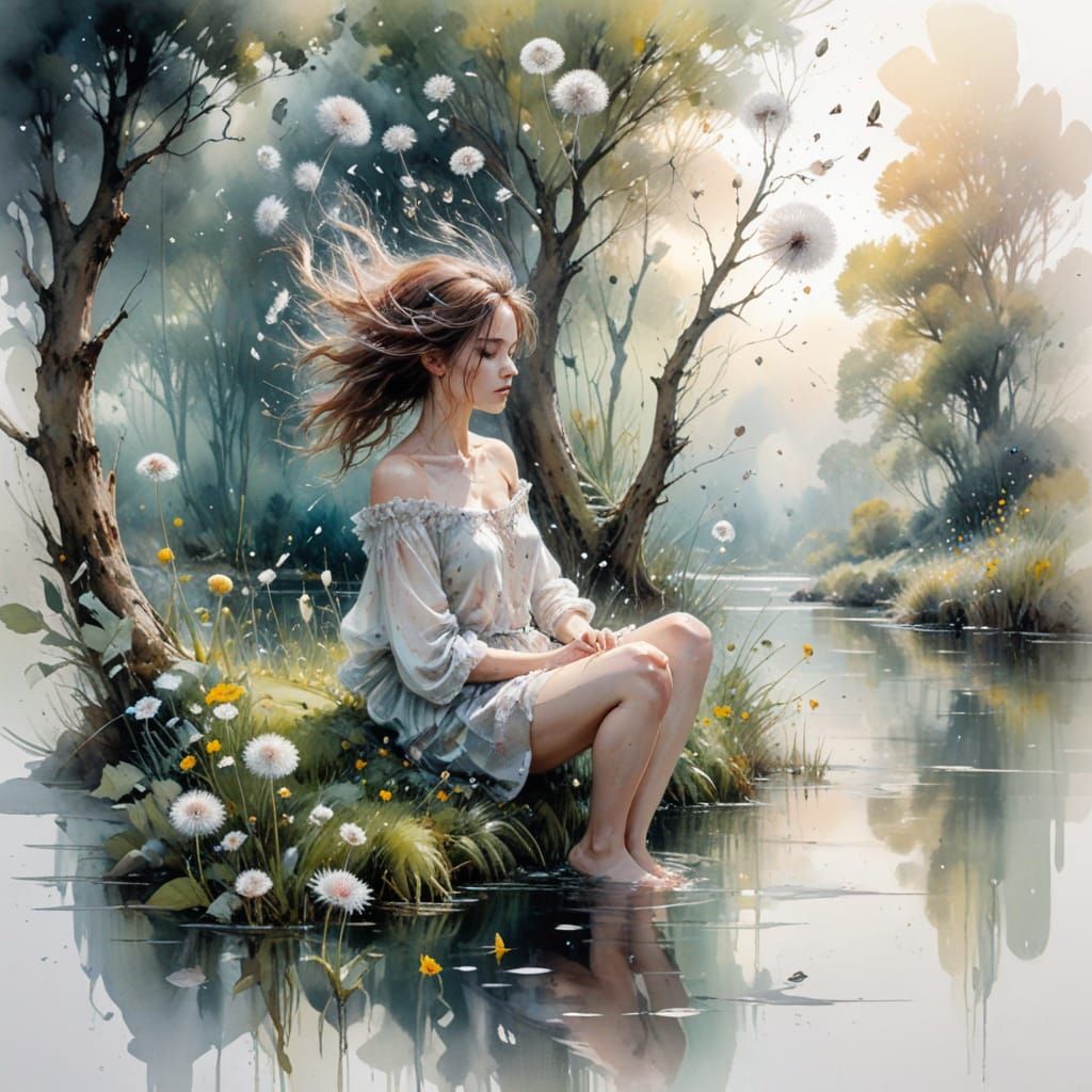 Alice in Wonderland Riverbank Scene with Crowned Fish