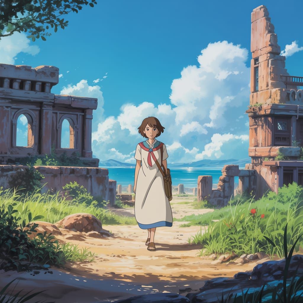 Young Traveler in Lost City: Studio Ghibli Style