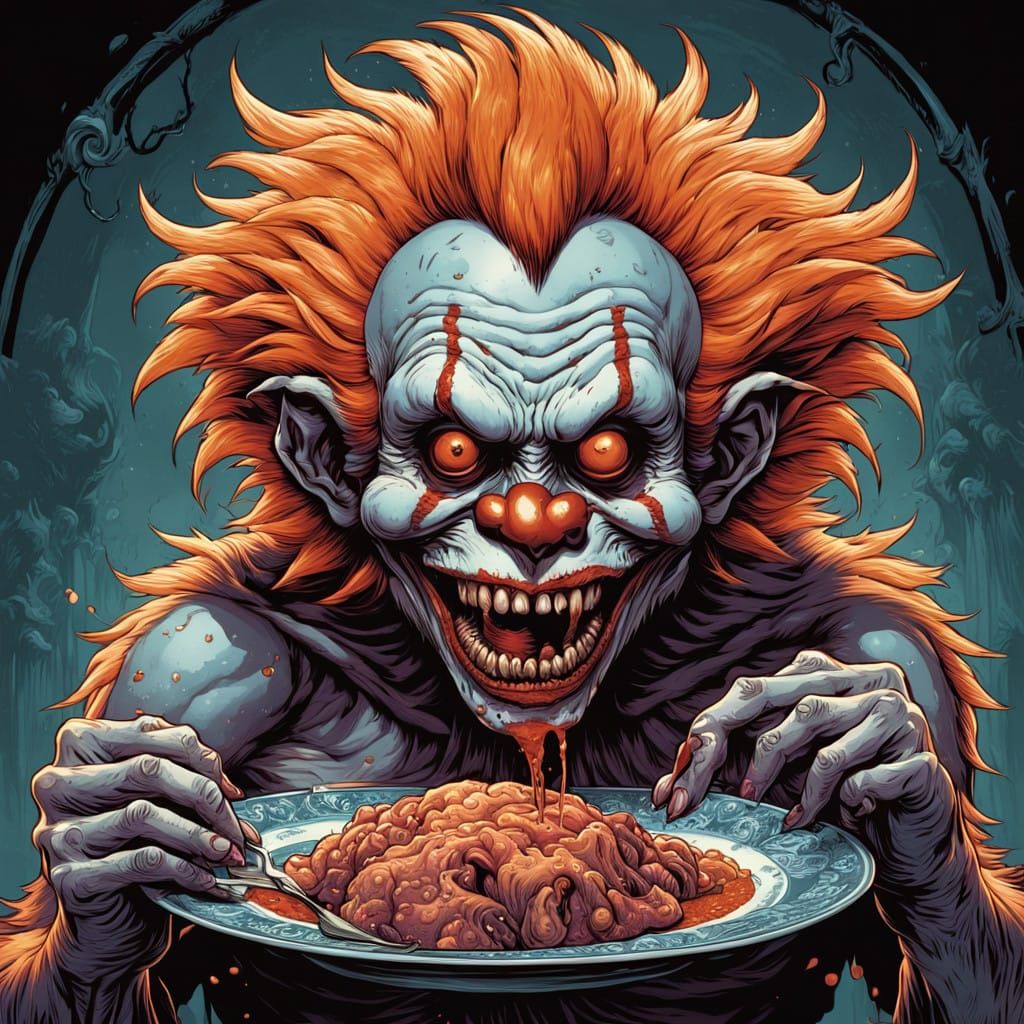Grotesque Zombie Monkey Monster Clown in Comic Book Art Styl...