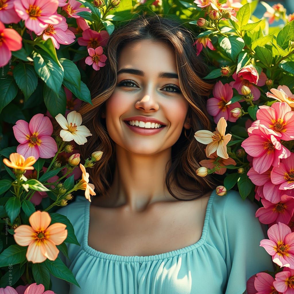 Vibrant Grunge Portrait with Lush Greenery