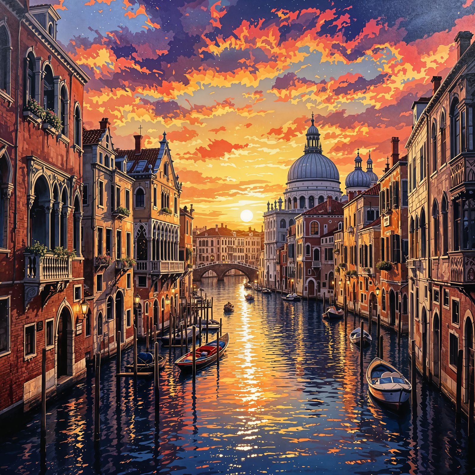 Ethereal Venice Canal Scene in Vibrant Pop Art