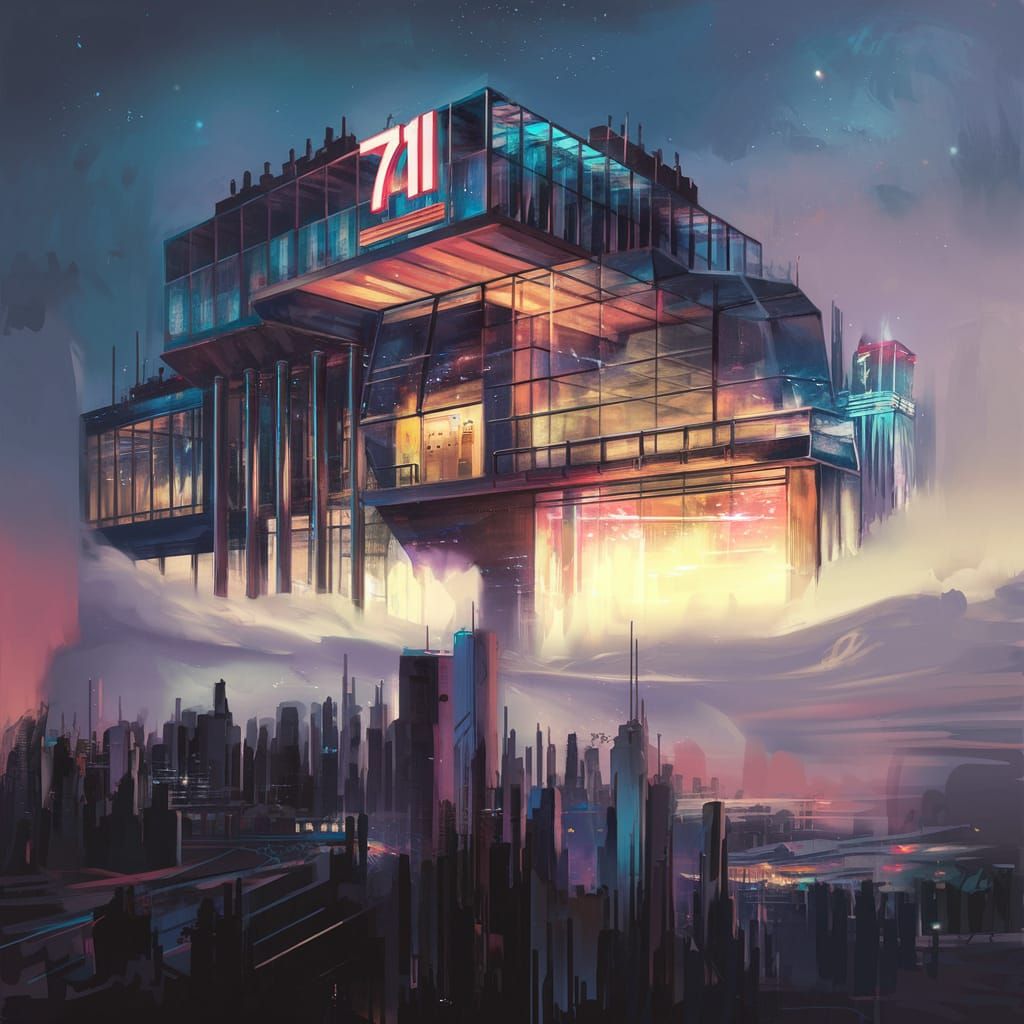 Futuristic 7-Eleven Concept Art at Night