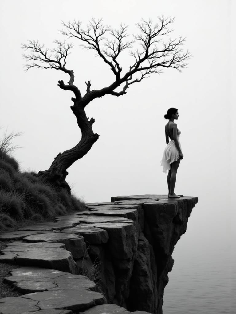 Dramatic Black and White Portrait of a Lone Figure