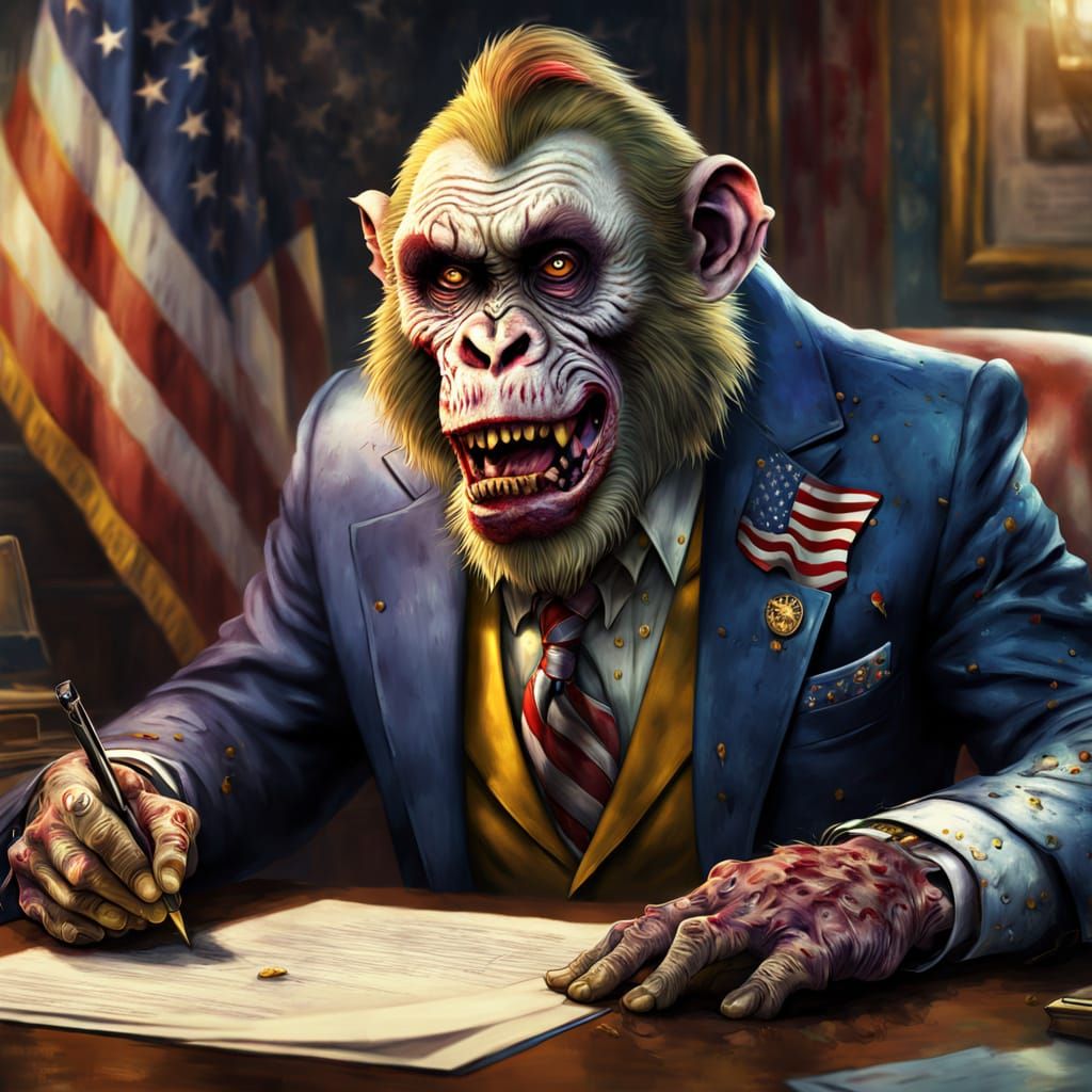 Zombie Monkey Clown President: Hyperrealistic Concept Art