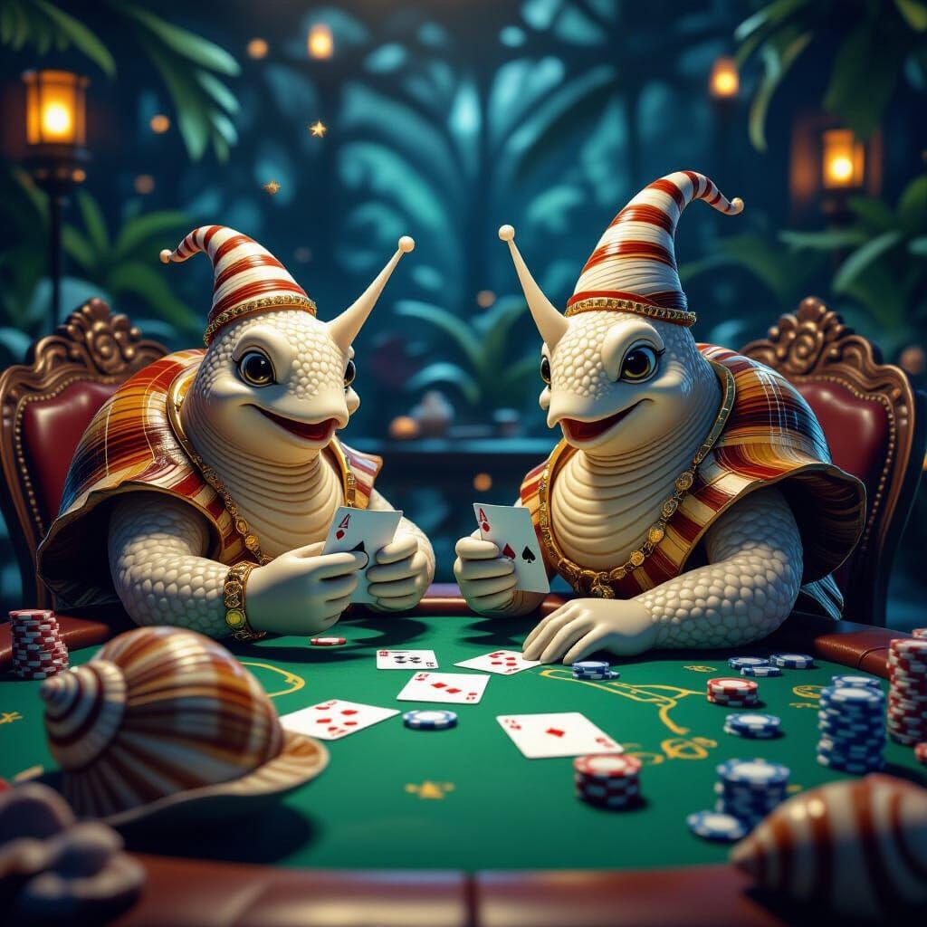 Sea Snails Play Poker in Detailed Fantasy Art
