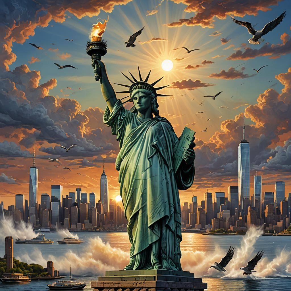 Statue of Liberty: UHD Matte Painting at Sunrise
