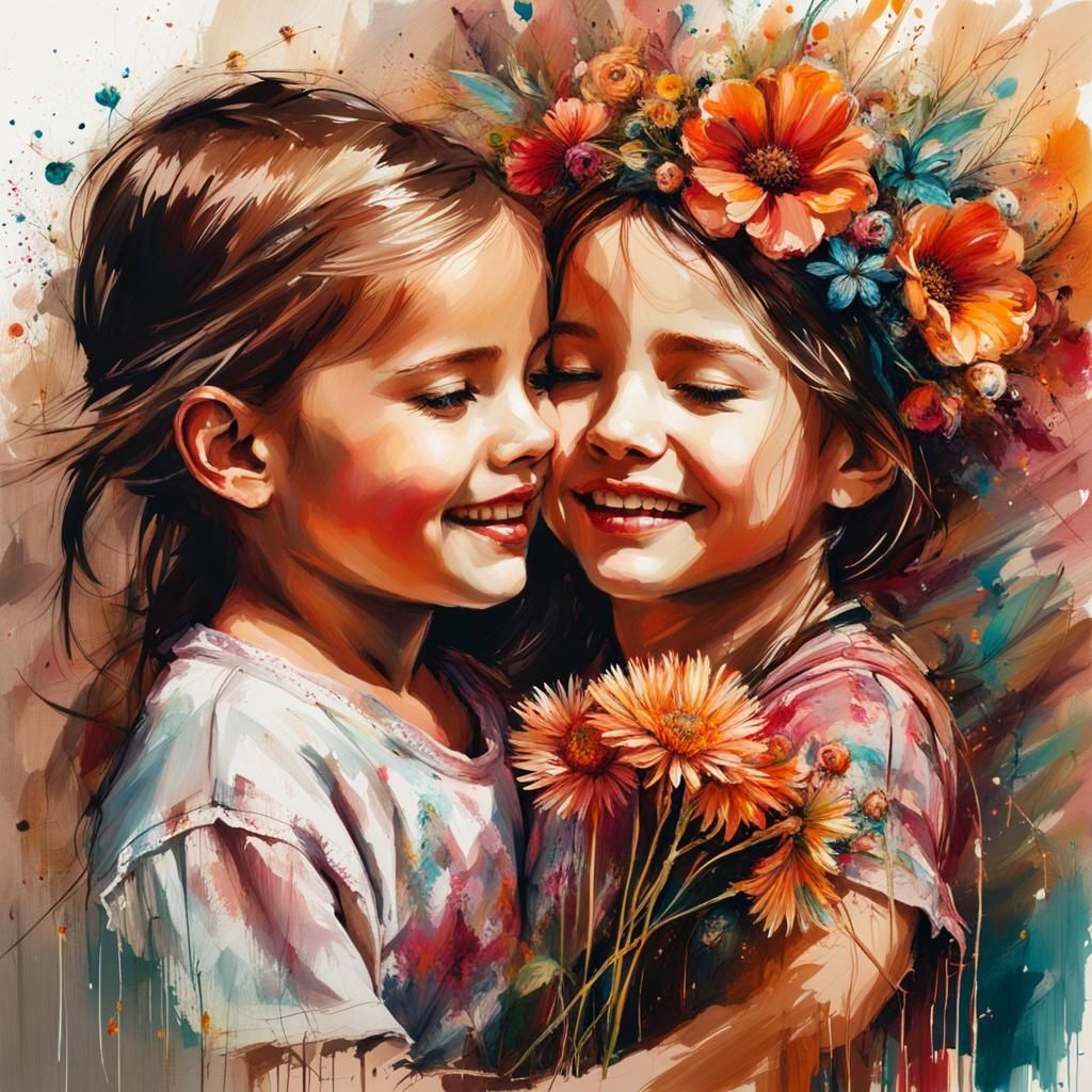 Child Gives Mother Flower in Warm Colors