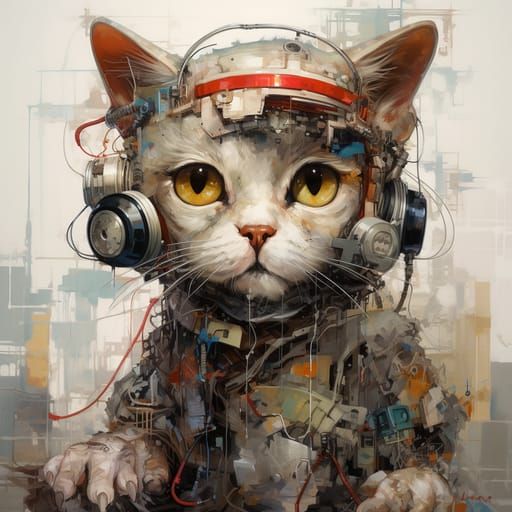 Anthro Cat Artist Painting on Canvas