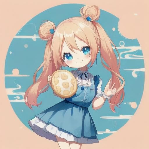 Cute Chibi Girl with Cookie and Pink Dress