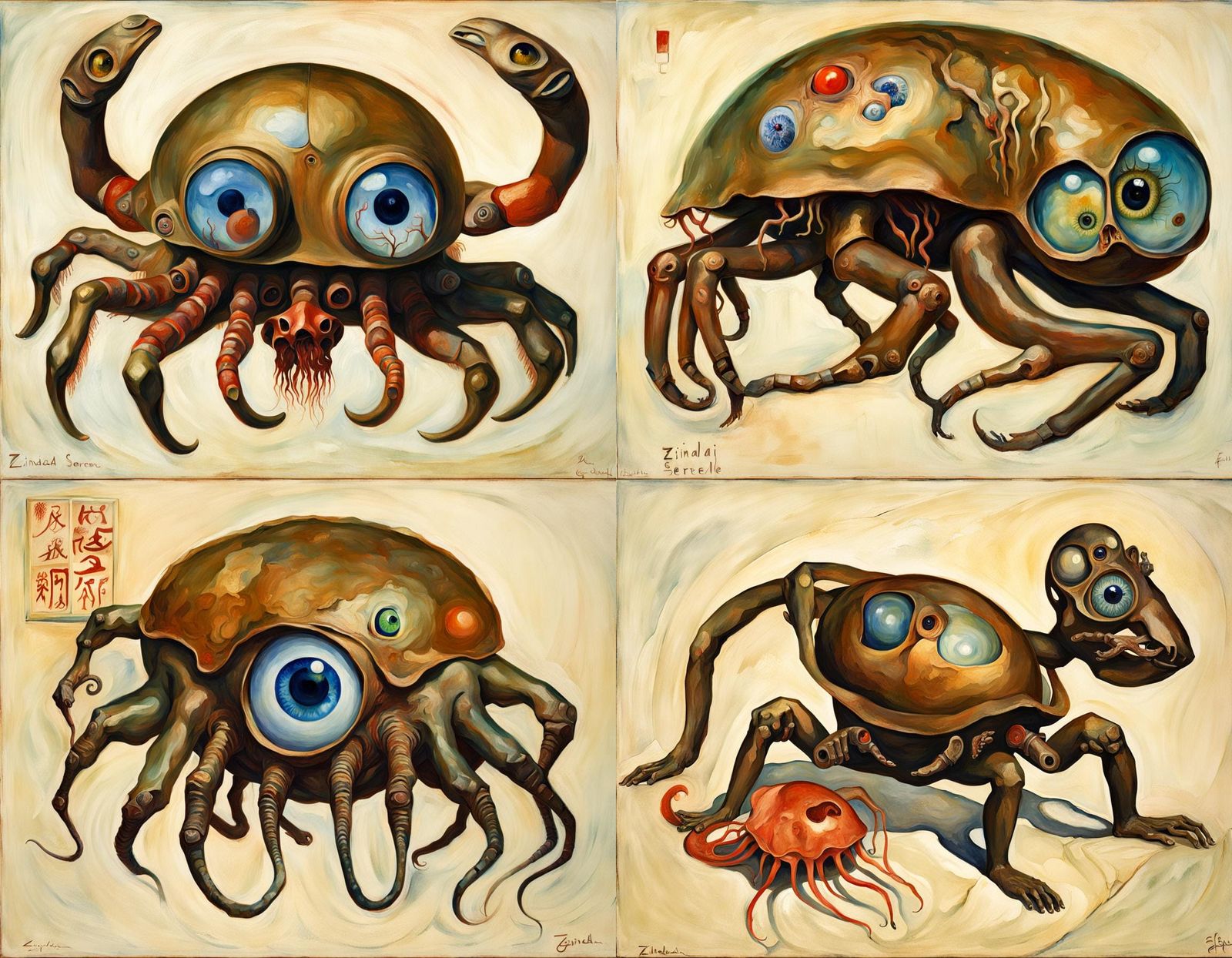 Surreal Bronze Ape Kangaroo Eyeball Composition