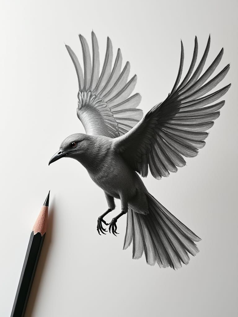 Pencil Drawing Comes to Life: Surreal 3D Bird