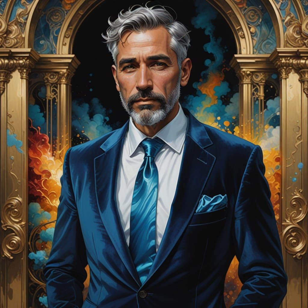 Elegant Gentleman in Blue Velvet Suit