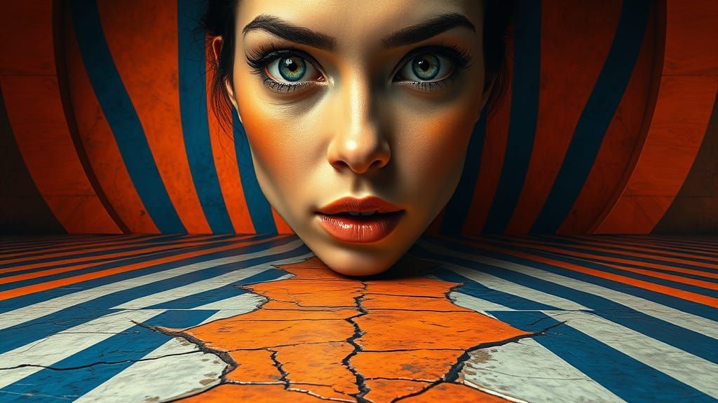 Surreal Orange and Blue Optical Illusion Face Emerging from ...