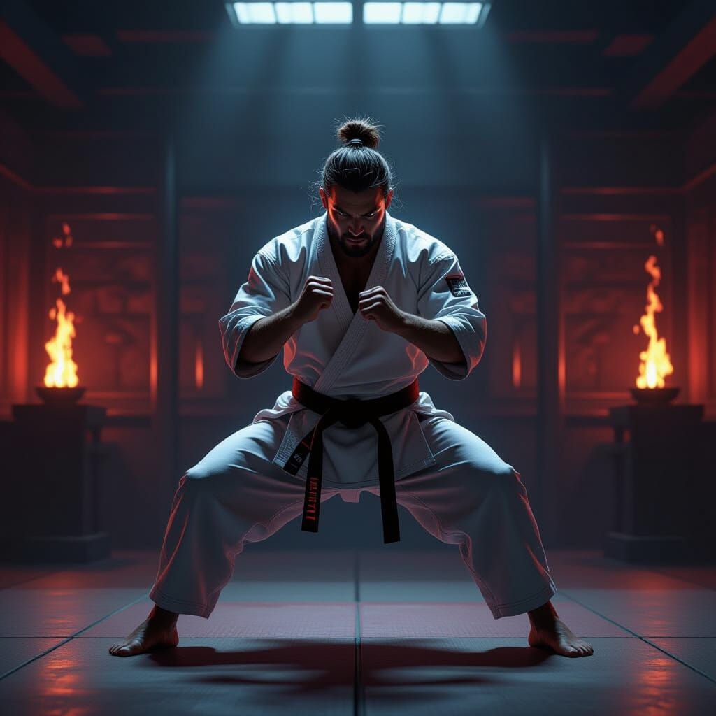 Intense Martial Artist Training in a Mystical Dojo