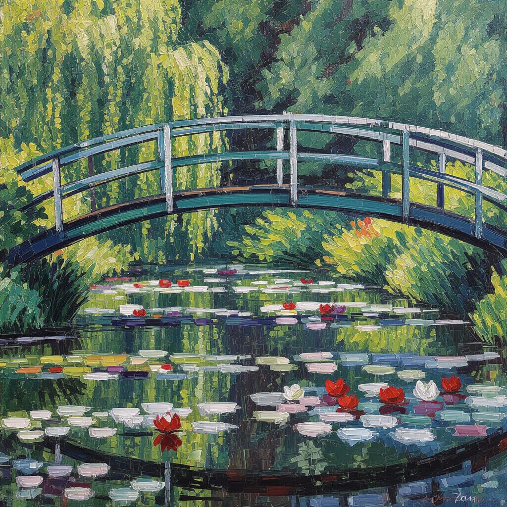 Impressionist Water Lilies: Vibrant Floral Scene