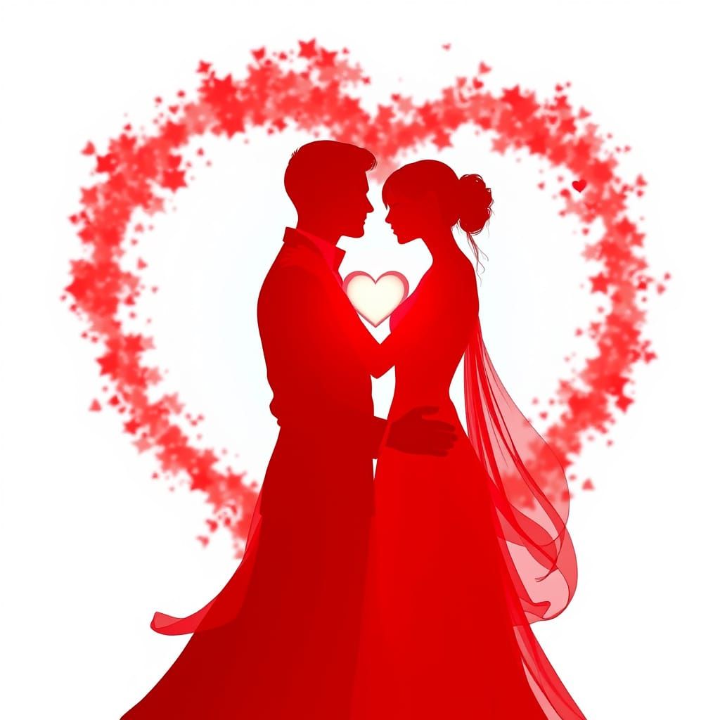 Ethereal Embrace in Vibrant Red Silhouettes
