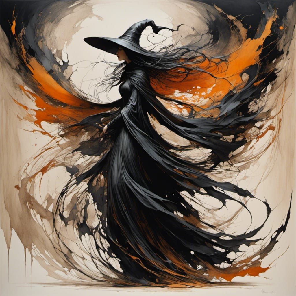 Beautiful Witch with Wood Splash Effect