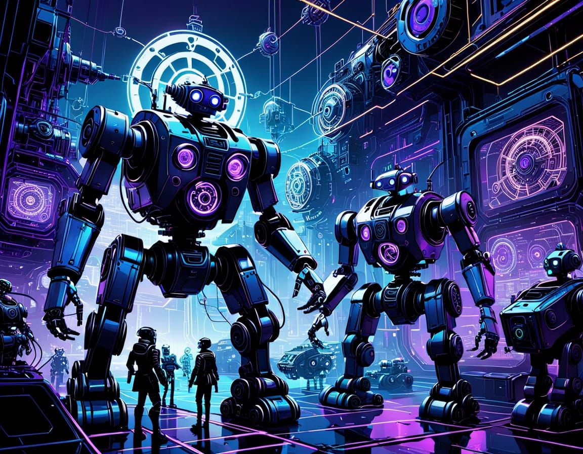 Steampunk Cyberspace with Robots in Digital Art