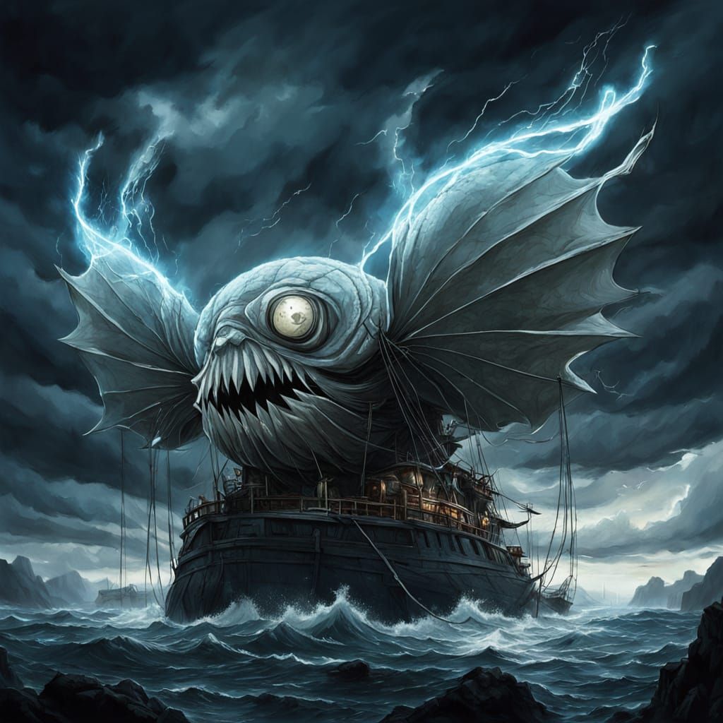 Spectacular Floating Yokai Head with Kite Wings