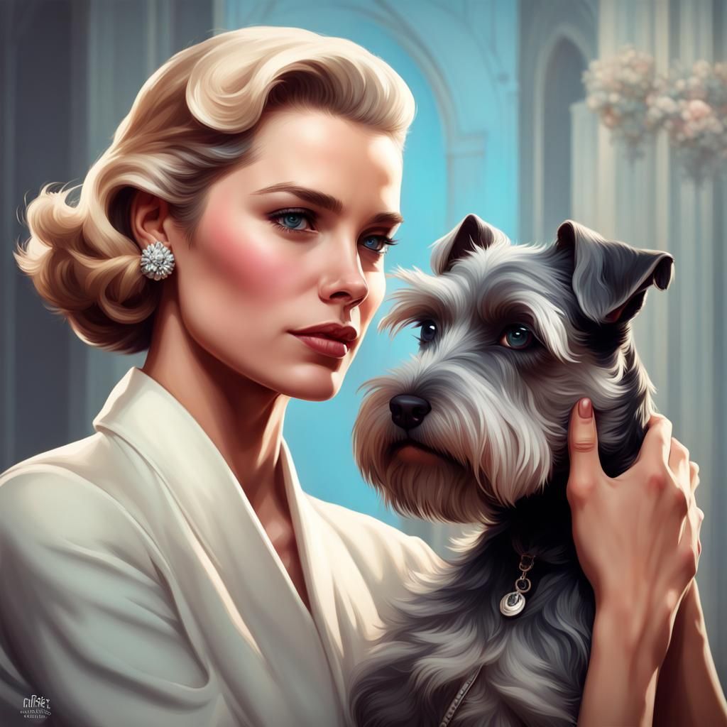 Grace Kelly Portrait with Schnauzer in Hyperrealism