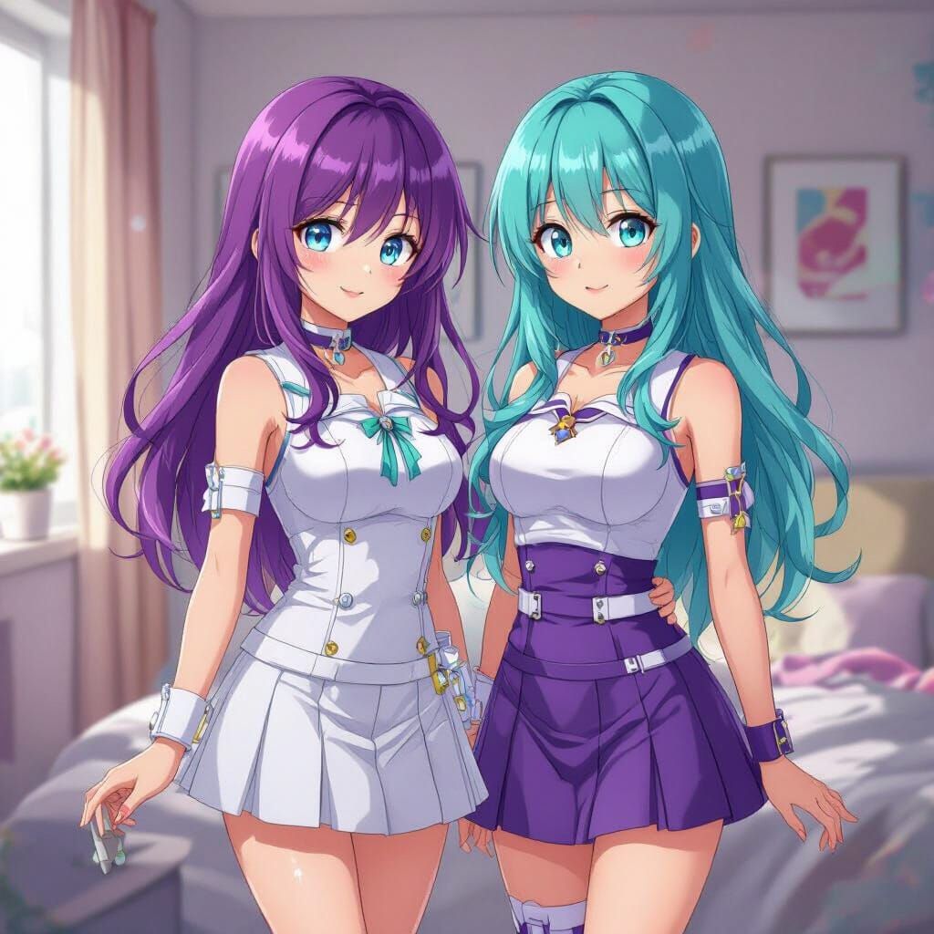 Anime Girl with Turquoise Eyes and Purple Hair